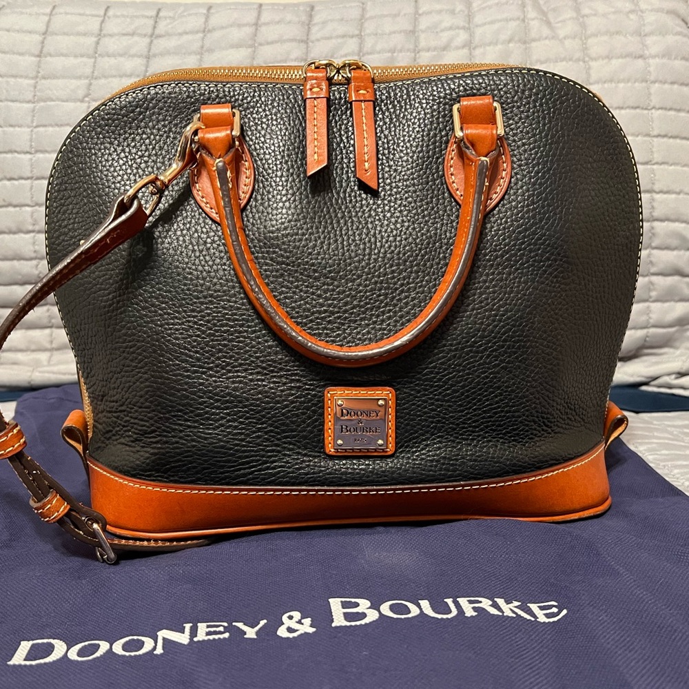Dooney & Bourke Black and Brown Pebbled Leather Satchel